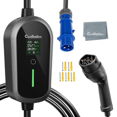 Coolladen 7.4KW Portabel EV laddare 1 fas 32A Typ 2 el fordon laddare, 8H Schemalagd laddning,4 nivåer justerbar ström laddning station med CEE kontakt