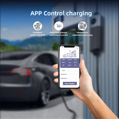 Coolladen Mobil Väggbox WiFi Med APP, Laddning Upp Till 11kW, EV-laddare Typ 2, 5M Kabel, Pekskärm, Justerbar Strömstorlek Med Schuko 16A/CEE 16A Röd