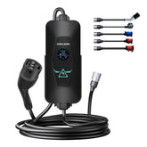 Coolladen 22kW Portable EV Charger Type 2 with Public Charging Station Power Adapter – Adjustable Current (6A-32A), Interchangeable CEE 32A/16A & Schuko Plugs, LCD Display 3-Phase Mobile EVSE