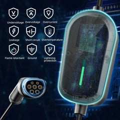 Coolladen 7.4KW Portabel EV laddare 1 fas 32A Typ 2 el fordon laddare, 8H Schemalagd laddning,4 nivåer justerbar ström laddning station med CEE kontakt