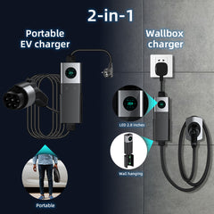 Coolladen Coolladen Mobile Wallbox WiFi Med APP, Laddning upp till 11kW, EV Charger Type 2, 5M Kabel, Touchscreen Display, Justerbar Strömstorlek Med Schuko 16A/CEE 16A Röd