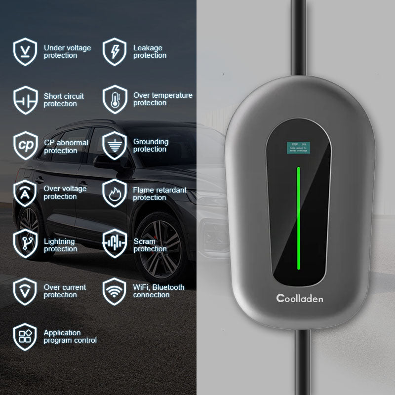 Coolladen 22kW Vägglåda Smart App Type2 EV laddare 400V 32A, Justerbar Current Home EV laddningsstation för elfordon EVSE