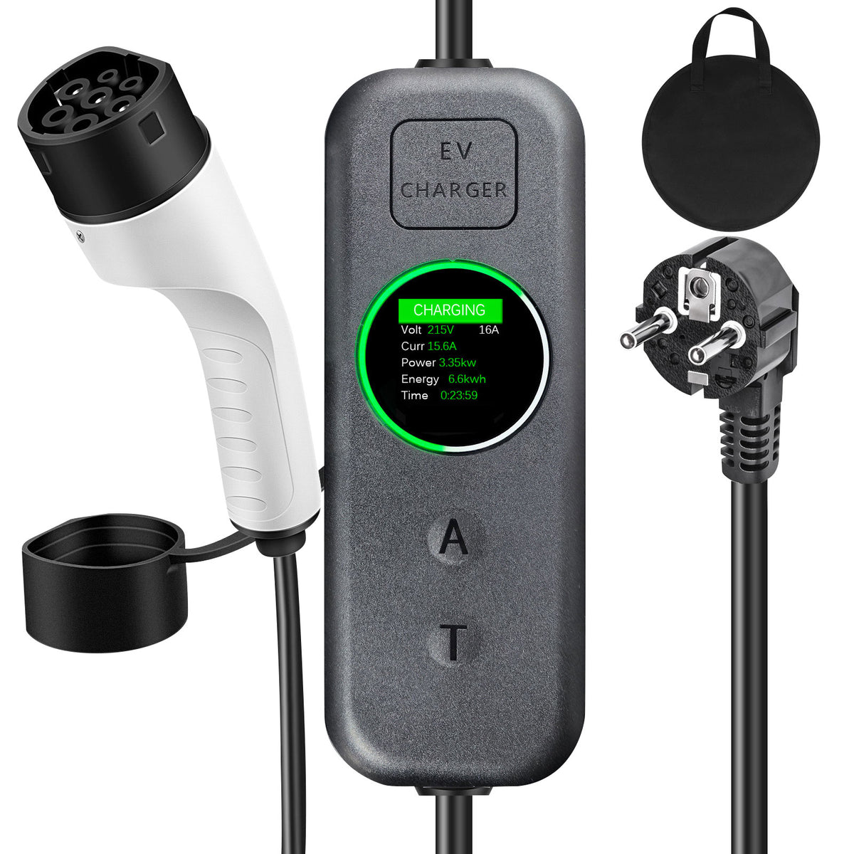 Coolladen 3.5kW Bärbar EV-laddare | 16A Schuko till Type 2 mobil väggbox | Justerbar Ström | Precision 1-12H Tidsinställd Laddning & Fördröjning