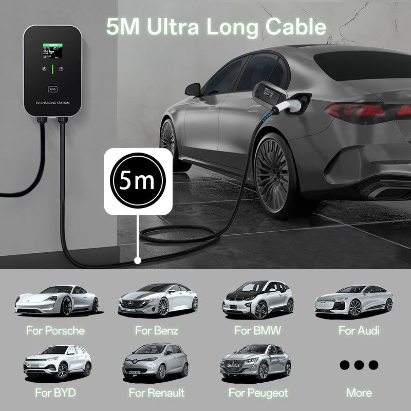 EV Charger Smart 11~22kW Hemladdningsstation, Wallbox 5m Laddkabel med laddare, CEE 3-faskontakt för alla elbilar och PHEVs