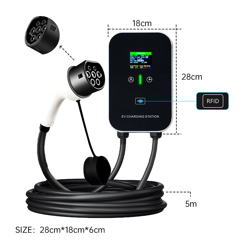 EV Charger Smart 11~22kW Hemladdningsstation, Wallbox 5m Laddkabel med laddare, CEE 3-faskontakt för alla elbilar och PHEVs