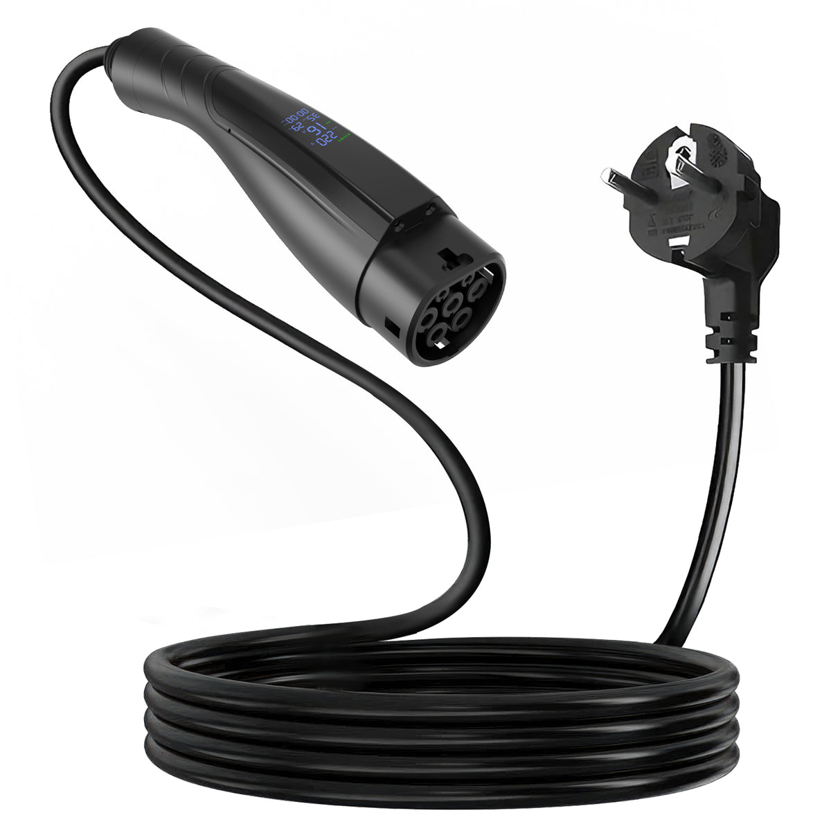 Coolladen 3.6kW Portable EV Charger | 16A Schuko to Type 2 | Integrated Single-Piece Design | Adjustable Current (5m/10m)