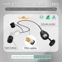 Adapter Typ 2 till Schuko Elbilladdare, 16 A, 0,5/4 m. Enkel laddning på laddstationer/väggboxar, användning av 230 V laddare för elcykel, elskoter, motorcykel, IP55