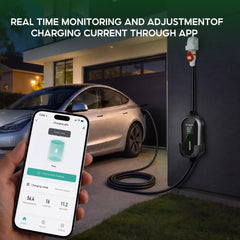 Coolladen 11 kW portabel EV-laddkabel Typ 2 (16A 3-fas) med appstyrning – schemalagd laddning, justerbar ström, Typ B-jordfelsbrytare, väggfäste och bärväska ingår