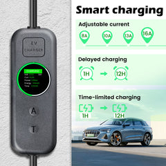 Coolladen 3.5kW Bärbar EV-laddare | 16A Schuko till Type 2 mobil väggbox | Justerbar Ström | Precision 1-12H Tidsinställd Laddning & Fördröjning