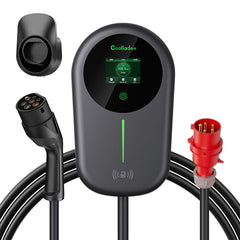 Coolladen EV laddare Smart APP med 32A Typ 2 22kW Home Laddningstation, Väggbox 5/10m laddkabel med laddare hållare App Control CEE 3-fas plugg för alla EV och PHEV