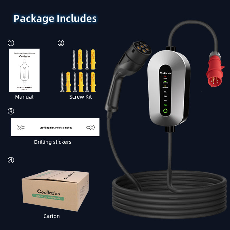 Coolladen laddkabel typ 2 CEE-kontakt 11 kW [3-fas|5/10m|6-16A] med justerbar laddeffekt, laddstation och EV-laddare för ID.3/4/5, e-up, e-tron, Zoe och annan EV