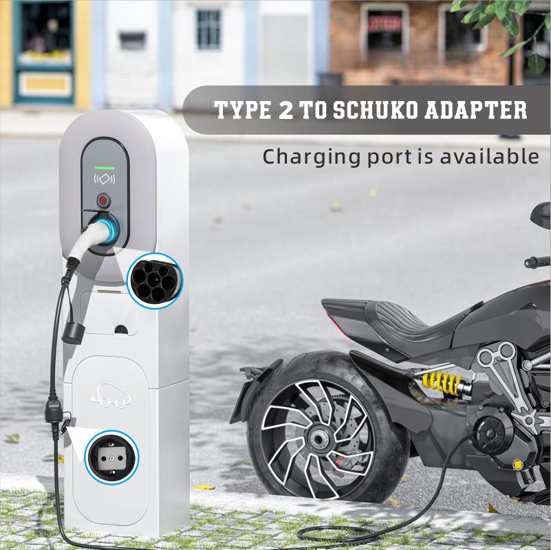 Adapter Typ 2 till Schuko Elbilladdare, 16 A, 0,5/4 m. Enkel laddning på laddstationer/väggboxar, användning av 230 V laddare för elcykel, elskoter, motorcykel, IP55