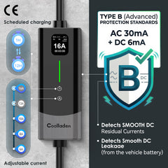 Coolladen Smart 11kW EV-laddare APP & WIFI | 3-fas 16A CEE-laddkabel | Typ B RCD-säkerhet