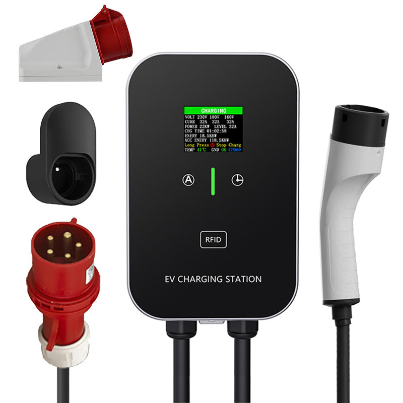 Typ 2 22 kW eller 11 kW hemmaladdstation väggbox 5 m laddningskabel med laddhållare CEE 3-fasuttag för alla elbilar och hybridbilar