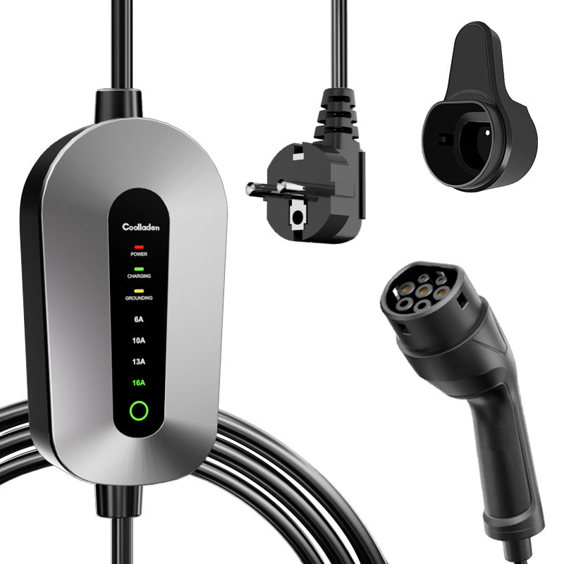 Coolladen Elbilsladdare, Type 2-laddkabel Schuko 3.68kW [1-phase, 4m/6m/11m, 6-16A], kompatibel med 3008/508, C5X, DS7, GLA, Q3, X3, ZOE, ID.3, ID.4 och andra PHEV/EV
