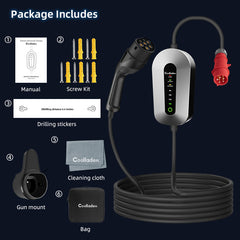 Coolladen Mobil Väggbox 11kW laddningskabel typ 2 CEE-kontakt [3-phase|4m/6m/11m|6-16A] med justerbar laddningseffekt, laddningsstation och elbilsladdare för ID.3/4/5, e-up, e-tron, Zoe och andra elbilar