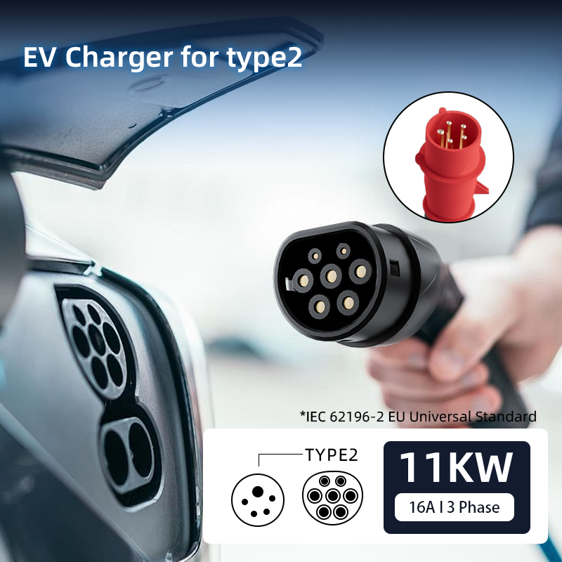 Coolladen laddkabel typ 2 CEE-kontakt 11 kW [3-fas|5/10m|6-16A] med justerbar laddeffekt, laddstation och EV-laddare för ID.3/4/5, e-up, e-tron, Zoe och annan EV