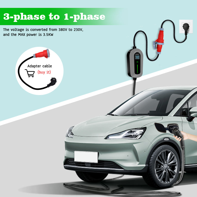 Coolladen laddkabel Typ 2 CEE Plug 11 KW [3-Phase5/10m Sig6-16A] Med justerbar laddkraft, Laddningsstation och EV-laddare för ID. E-Up, E-Tron, Zoe och andra EV