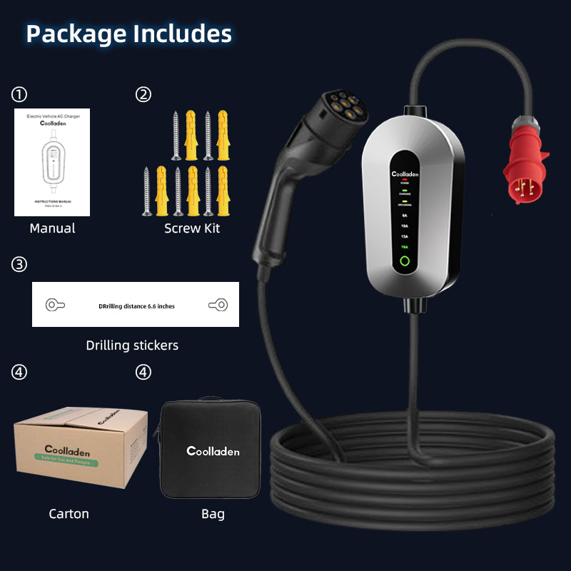 Coolladen laddkabel typ 2 CEE-kontakt 11 KW [3-fas του / 5m ) med justerbar laddningseffekt, Laddstation och EV-laddare för ID. E-Up, E-Tron, Zoe och övriga EV