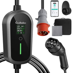 Coolladen mobil väggbox 11kW med app Wi-Fi och Bluetooth-laddningskabel typ 2 CEE-kontakt [3-fas|4m/6m/11m|6-16A] med justerbar laddningseffekt, elbilsladdare för ID.3/4/5, e-up, e-tron, Zoe och andra elbilar